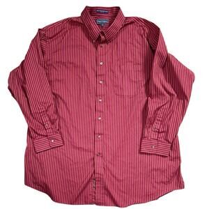 Paul Fredrick mens dress shirt dark red gold stripes 20-35 cotton EUC
